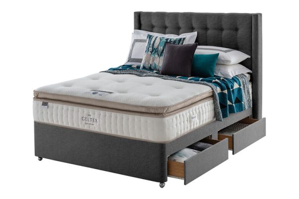 Silentnight Premier Geltex Pillow Top Mattress + Premium Divan Bed Sage Grey End Opening Ottoman Single