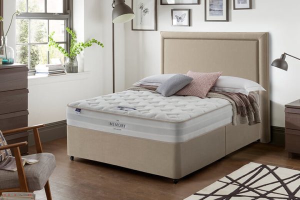 Silentnight Miracoil Memory Mattress + Premium Divan Bed Sage Grey End Opening Ottoman King Size