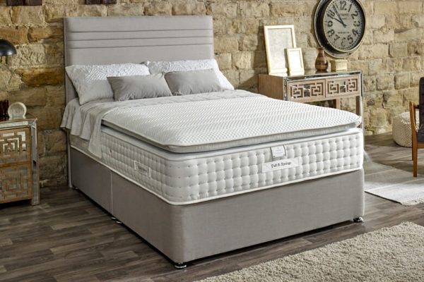 Tuft Springs Opulence 3000 Pillow Top Mattress + Premium Divan Bed Sage Grey End Opening Ottoman Super King