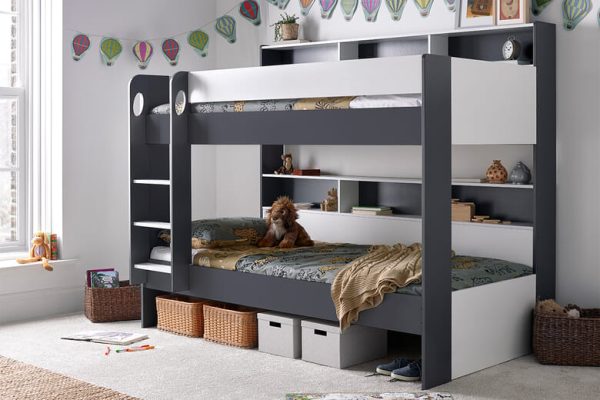 Ava Kids Storage Bunk Bed Bedmaster Onxy Grey White Pull Out Storage Drawer One Size