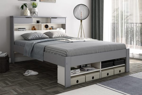 Ella Wooden Storage Bed Bedmaster White Grey 2 Drawers King Size