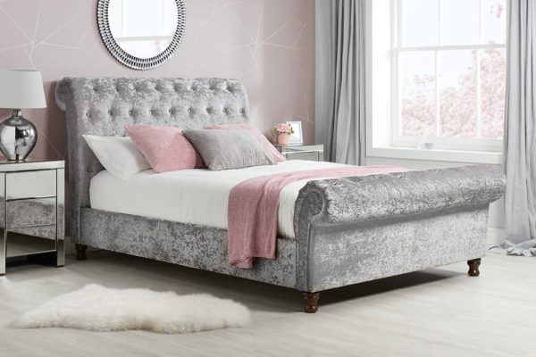 Birlea Castello Fabric Bed Birlea Steel Crushed Velvet King Size