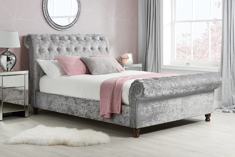 Birlea Castello Fabric Bed Birlea Steel Crushed Velvet King Size