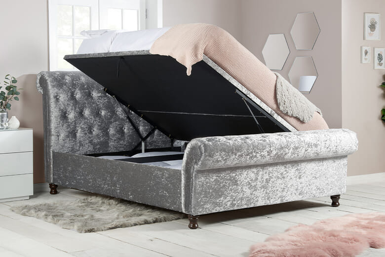 Birlea Castello Side Ottoman Bed Birlea Steel Crushed Velvet Super King