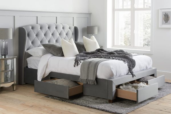 Birlea Hope Grey Velvet Storage Bed King Size