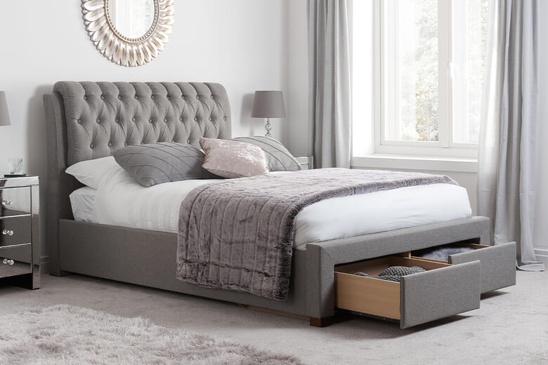 Birlea Valentino Fabric 2 Drawer Storage Bed Birlea Grey Fabric Double