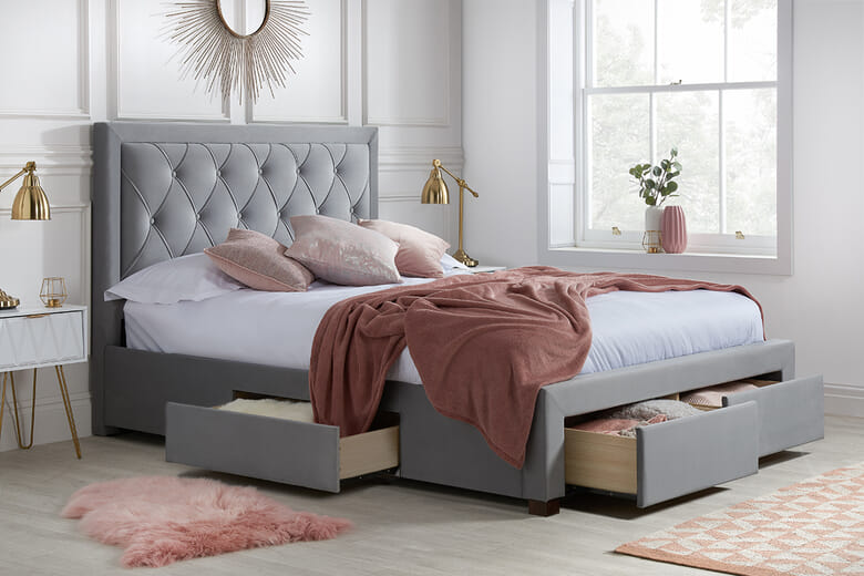 Birlea Woodbury Grey Fabric 4 Drawer Storage Bed Super King