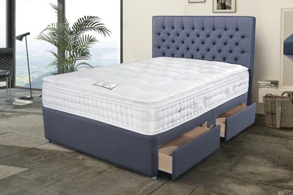 Sleepeezee Opulent Wool Pillow Top Mattress + Premium Divan Bed Putty Beige 4 Drawers Super King