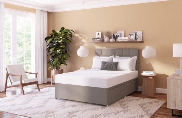 Value Memory Foam Mattress + Premium Divan Bed Sage Grey End Opening Ottoman Small Double