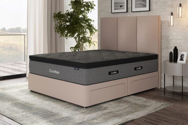 Coolflex Hybrid CHILL Mattress + Premium Divan Bed Putty Beige 2 Drawers Single