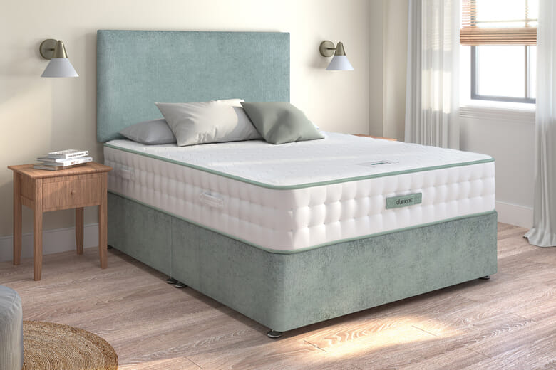 Dunlopillo Meya Latex Hybrid Mattress + Premium Divan Bed Putty Beige 2 Drawers Super King