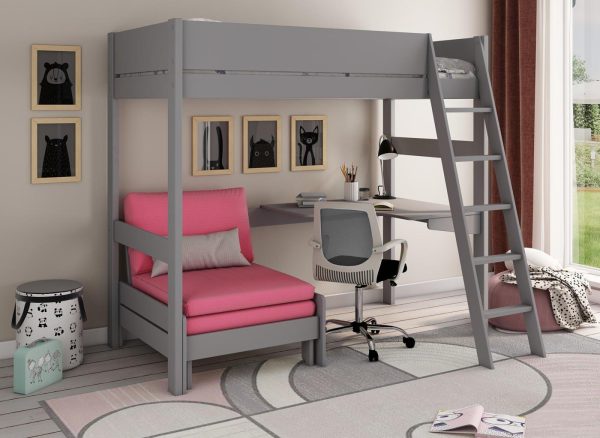 Anderson Desk High Sleeper With Pink Chair 30 Single Grey