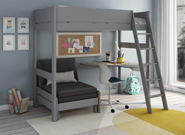 Anderson Desk High Sleeper With Black Chair   30 Single   Grey