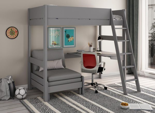 Anderson Desk High Sleeper With Silver Chair 30 Single Grey