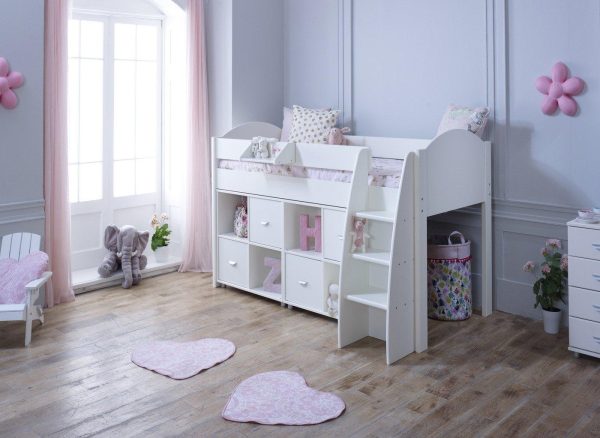 Milly Kids Mid Sleeper with Storage 30 Euro Single White