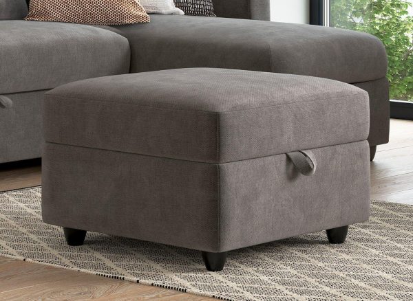 Fabric Accent Ottoman Footstool Smoke Dark grey