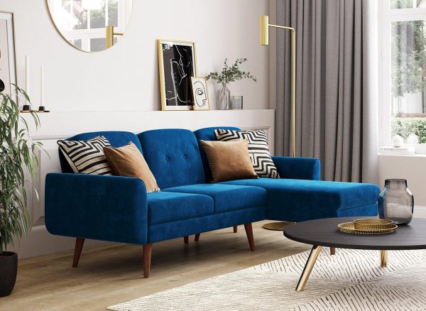 Gallway Navy 3 Seater Corner Sofa Bed Blue