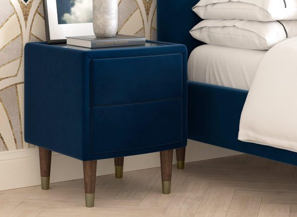 Batten Velvet Finish Bedside Table Blue