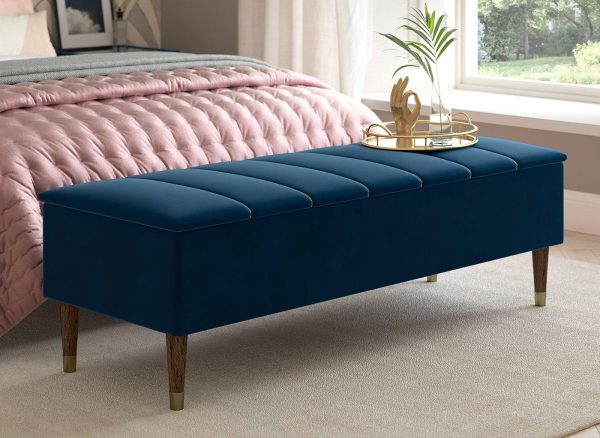 Batten Velvet Finish Blanket Box Blue