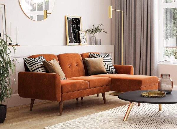 Gallway 3 Seater Corner Sofa Bed Orange