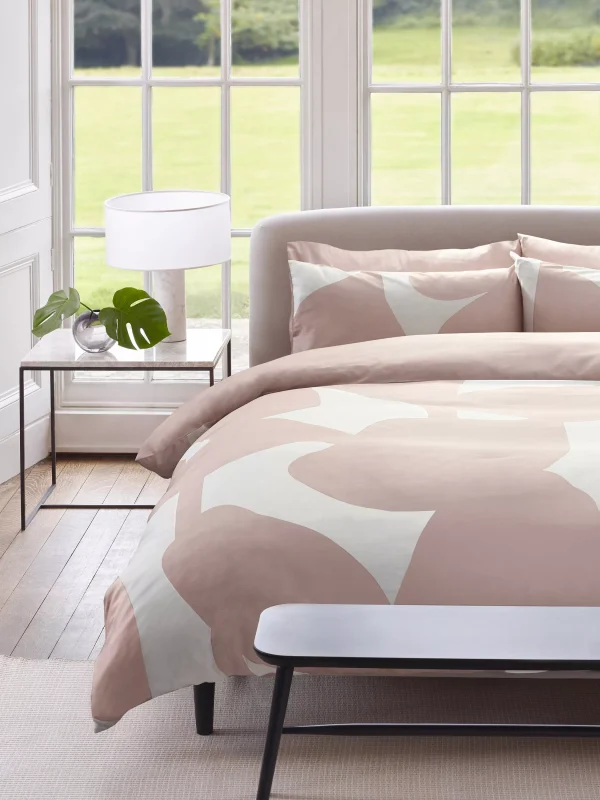 Jasper Conran London Floral Leaf Satin Cotton Bedding Pale Pink