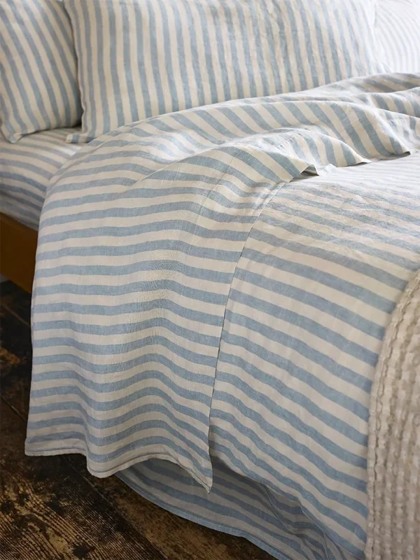 Piglet in Bed Pembroke Stripe Linen Flat Sheet Coastal Blue