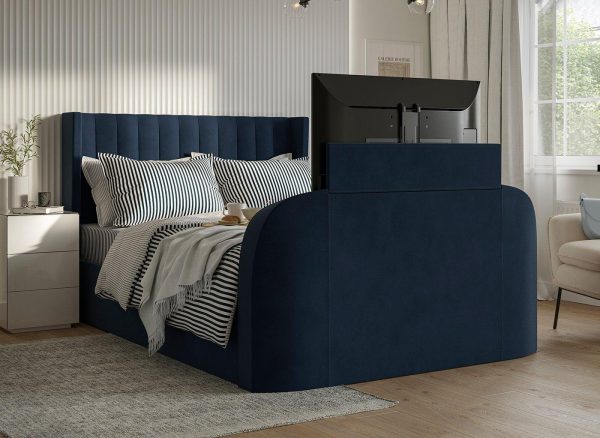 Foley Upholstered Ottoman TV Bed Frame 50 King Blue