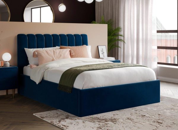 Mount Velvet Finish Ottoman Bed Frame 50 King Blue