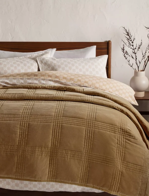 John Lewis Cotton Velvet Check Quited Bedspread Caramel