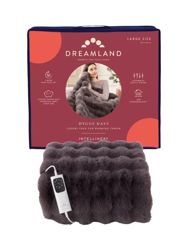 Dreamland Hygge Days Luxury Faux Fur Electric Throw Grey