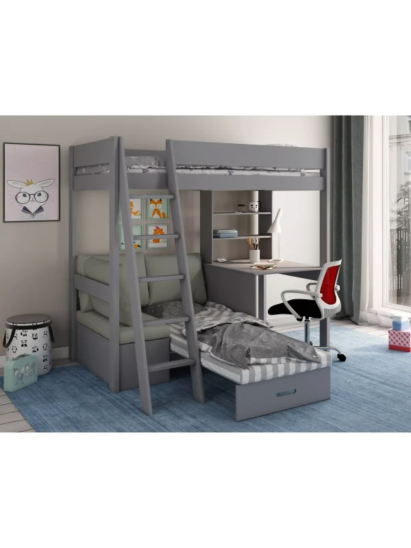 Kids Avenue Ordi Midi Playhouse Mid Sleeper Bed with Desk and Cube Storage European Single