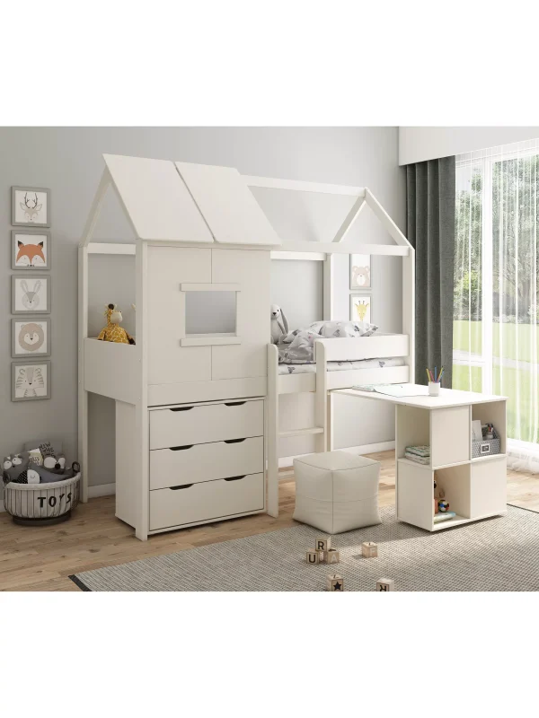 Kids Avenue Ordi Midi Playhouse Mid Sleeper Bed with Desk and Chest of Drawers European Single