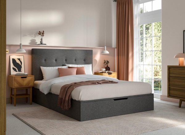 Ashfield Upholstered Ottoman Bed Frame   50 King   Grey