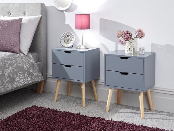 GFW Nyborg 2 Drawer Bedside Pair Dark Grey Bedside Chest