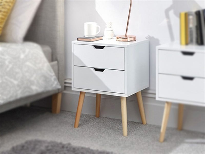 GFW Nyborg 2 Drawer Bedside Single White Bedside Chest