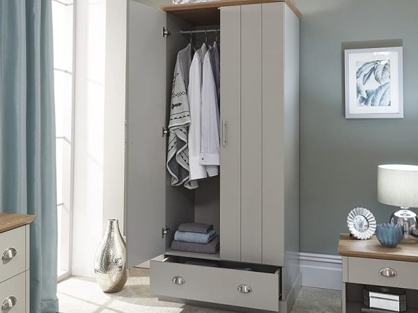 GFW Kendal 2 Door 1 Drawer Wardrobe Paint Grey Wardrobe