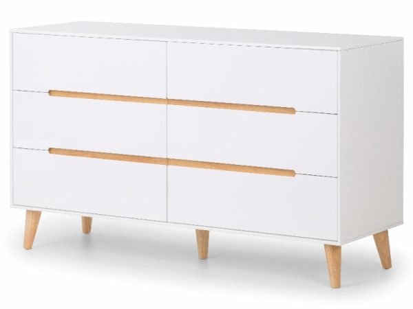 Julian Bowen Alicia 6 Drawer Wide Chest Oak and White Bedside Chest