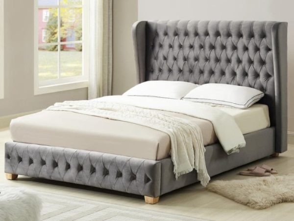 Heartlands Furniture Anderton Velvet Silver Double Fabric Bed