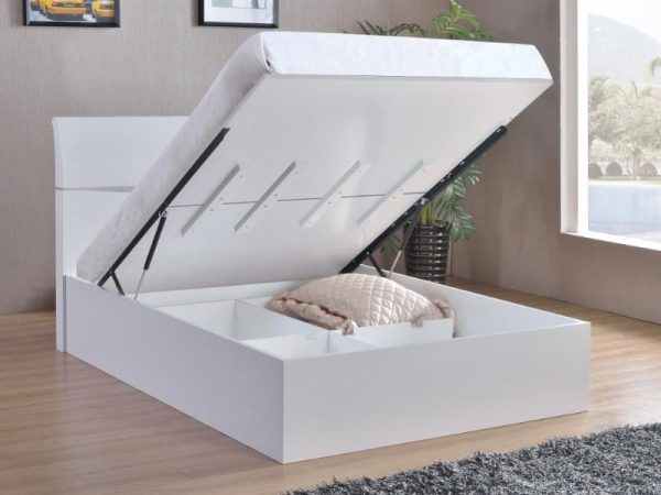 Heartlands Furniture Arden High Gloss Storage Bed King Size White Ottoman Bed