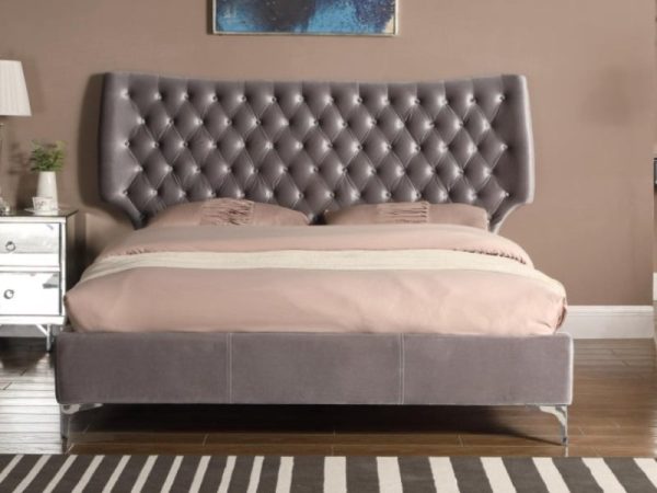 Heartlands Furniture Ashbourne Velvet Grey King Size Fabric Bed