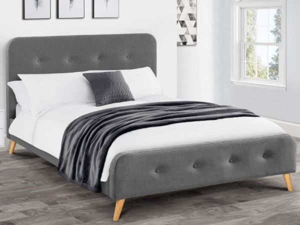 Julian Bowen Astrid Curved Retro Buttoned Bed King Size Grey Fabric Bed