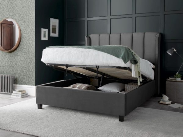 Bedmaster Aurora Ottoman King Size Grey Velvet Ottoman Bed