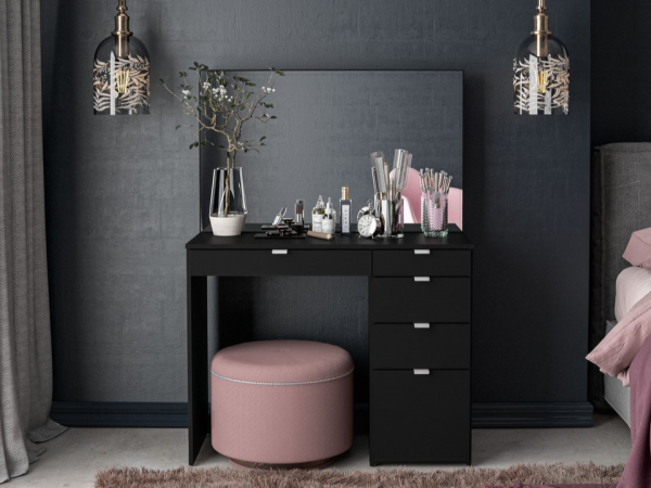 Birlea Ava 5 Drawer Dressing Table and Mirror Black Dressing Table