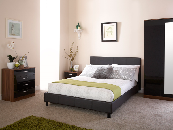 GFW Bed in a Box Small Double Black Faux Leather Bed