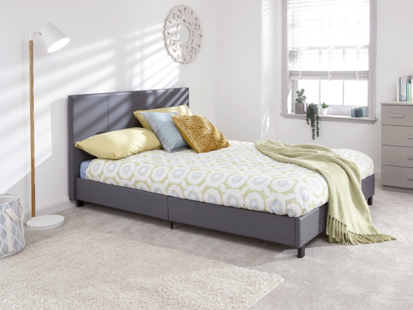 GFW Bed in a Box Small Double Grey Faux Leather Bed