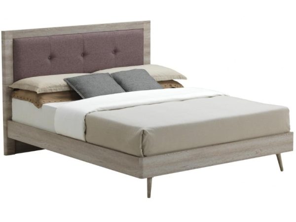 Heartlands Furniture Belvoir Bed Grey Oak and Mocca Fabric Double Grey Oak Wooden Bed