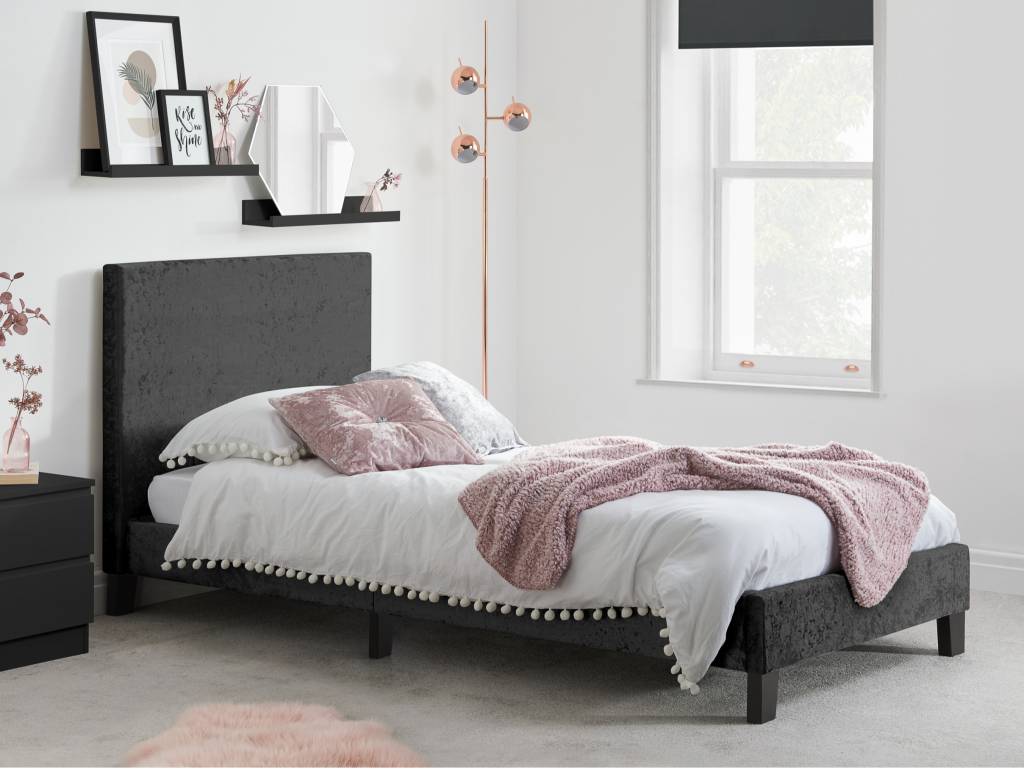 Birlea Berlin Black Crushed Velvet Single Black Crushed Velvet Fabric Bed