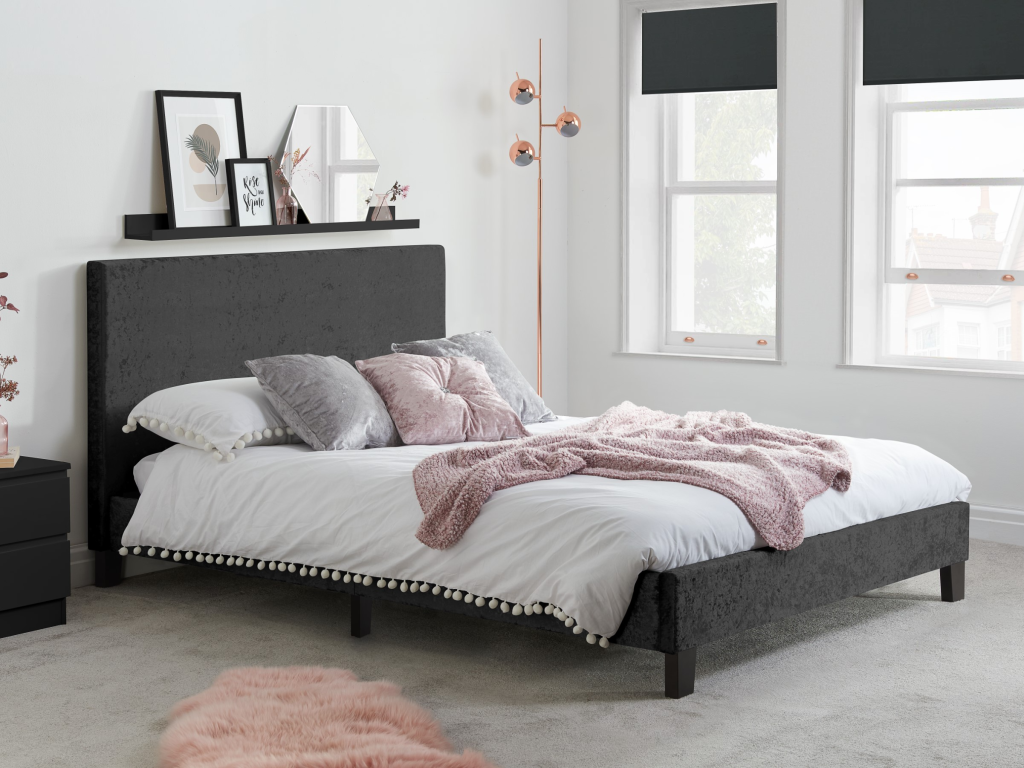 Birlea Berlin Black Crushed Velvet Double Black Crushed Velvet Fabric Bed