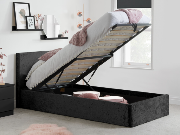 Birlea Berlin Crushed Velvet Ottoman Single Crushed Velvet Black Ottoman Bed