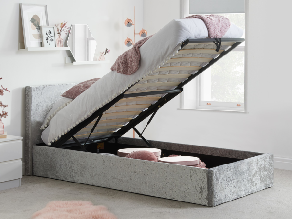 Birlea Berlin Crushed Velvet Ottoman Single Crushed Velvet Steel Ottoman Bed